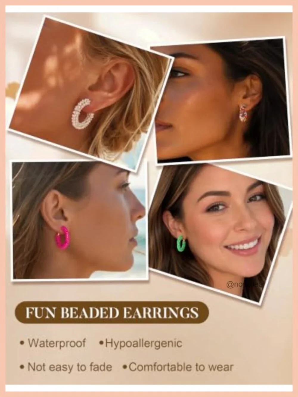 5 Pairs Colorful Beaded Hoop & Stud Earrings, Hypoallergenic, 14K Gold Plated,